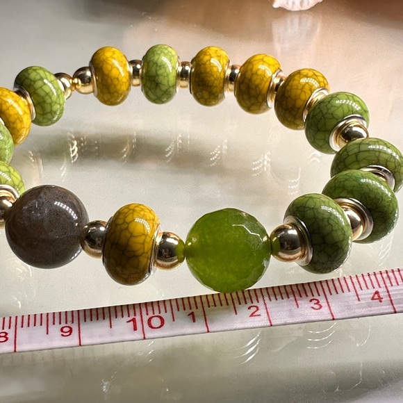 RARE TAIWAN JADE + LABRADORITE NATURAL STONES BRACELET size 7” - Picture 7 of 11